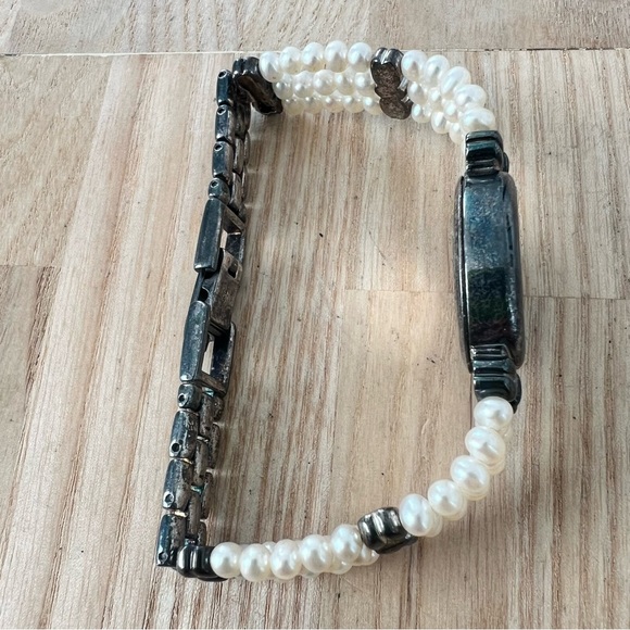 Gems 925 Sterling silver white pearl beaded bracelet dress watch NEW BATTERY - Picture 11 of 16